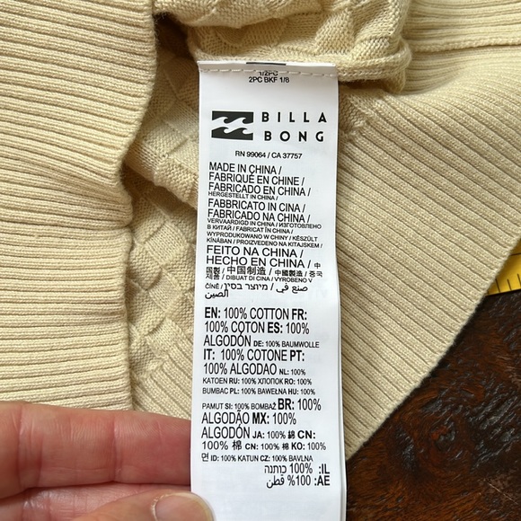 BILLABONG She Dances 2 Cardigan Cropped Buttoned Down Checker Knit Cream S - Picture 7 of 11